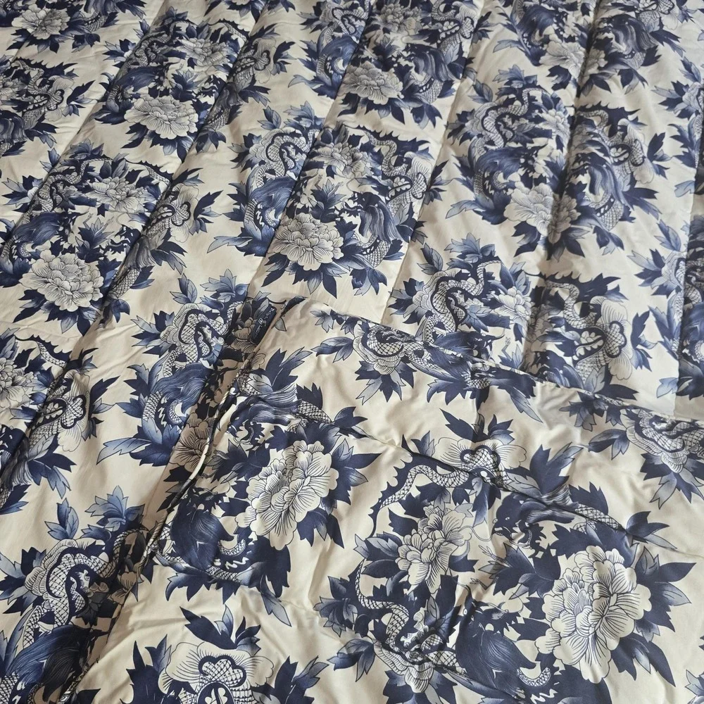 Vintage Ralph Lauren Home Comforter Twin Blue White Floral Koi Print 80s 90s